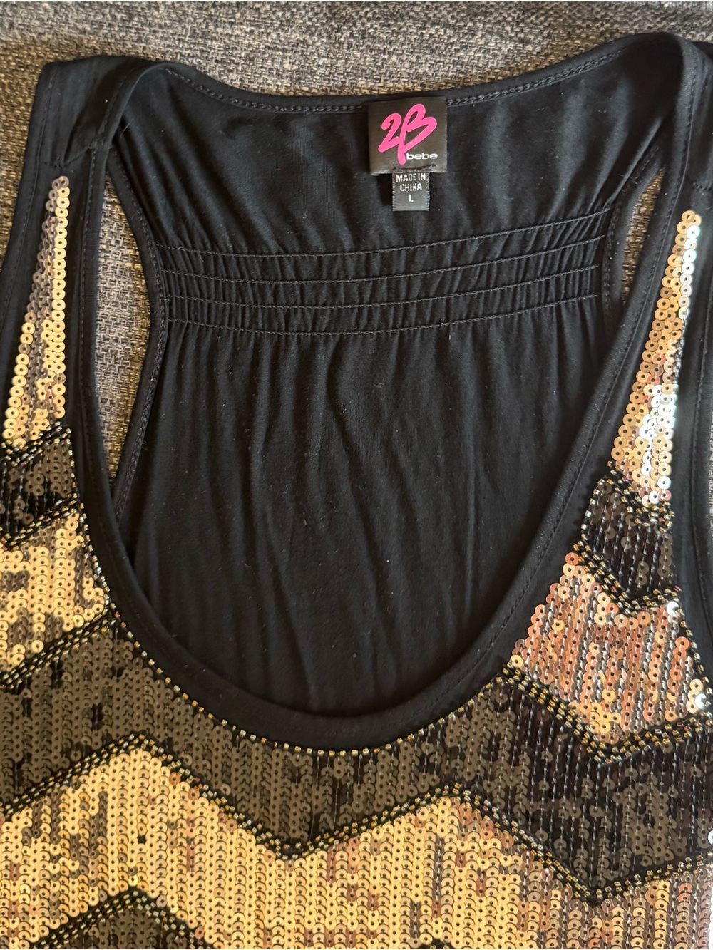 bebe Black and Silver Sequin Chevron Tank Top - Picture 4 of 7